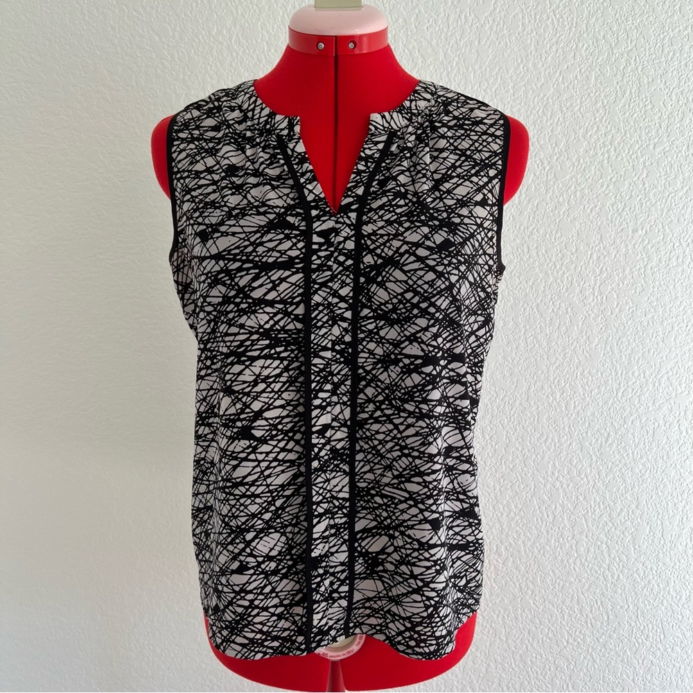 Calvin Klein Black and White Patterned Blouse Sleeveless Top Size XS